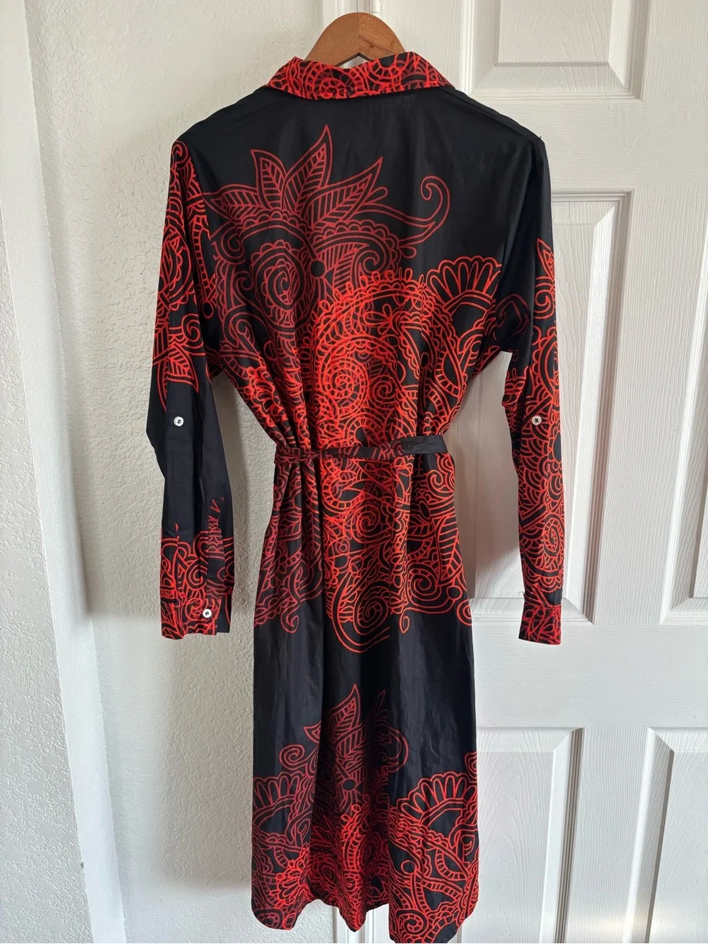 Aller Simplement Button Shirt Belted Black Orange Cotton Boho‎ Dress Size XL